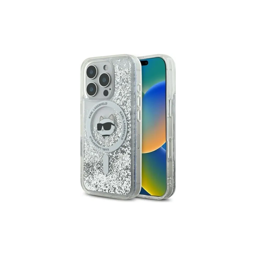 Wholesale Karl Lagerfeld KLHMP16LLGCHSGH Apple iPhone 16 Pro hardcase Liquid Glitter Choupette Head Magsafe transparent - KLD21797 - {ean13} - Hurt