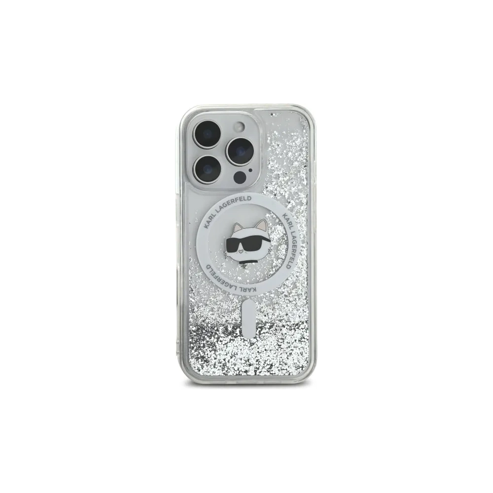 Wholesale Karl Lagerfeld KLHMP16LLGCHSGH Apple iPhone 16 Pro hardcase Liquid Glitter Choupette Head Magsafe transparent - KLD21797 - {ean13} - Hurt
