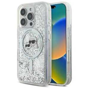 Etui Karl Lagerfeld KLHMP16LLGKCSGH Apple iPhone 16 Pro hardcase Liquid Glitter Karl&Choupette Head Magsafe transparent