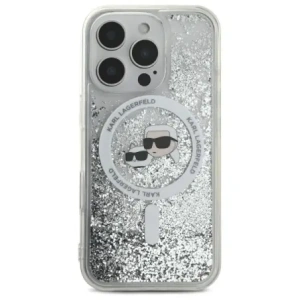 Etui Karl Lagerfeld KLHMP16LLGKCSGH Apple iPhone 16 Pro hardcase Liquid Glitter Karl&Choupette Head Magsafe transparent