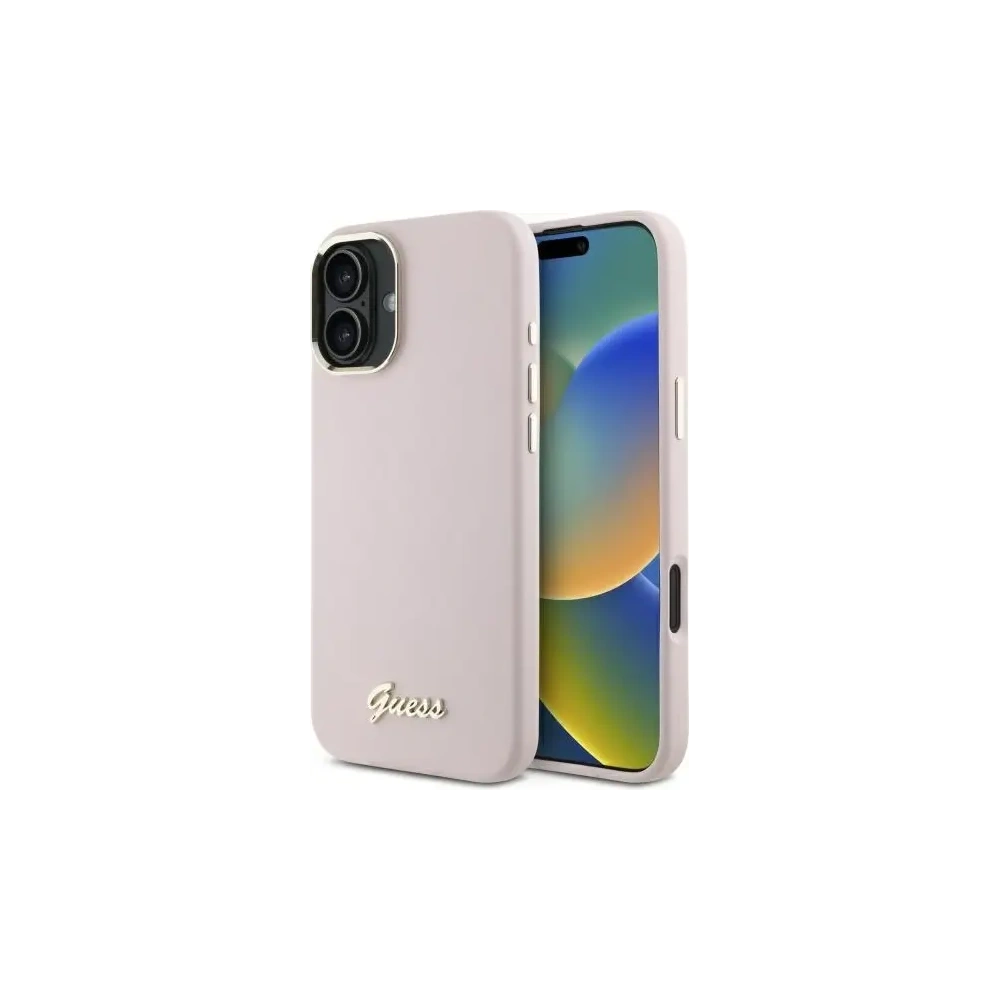 Hurtownia GSM - Guess GUHCP16MSMBSLP Apple iPhone 16 Plus carcasă din silicon cu script metalic și ramă roz - GUE4101 - {ean13} - Hurt