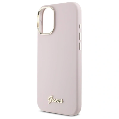 Etui Guess GUHCP16MSMBSLP Apple iPhone 16 Plus hardcase Silicone Script Metal Logo & Frame różowy/pink