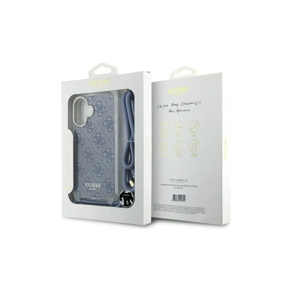 Wholesale Guess GUHCP16SHC4SEB Apple iPhone 16 hardcase Crossbody Cord 4G Print blue - GUE4102 - {ean13} - Hurt