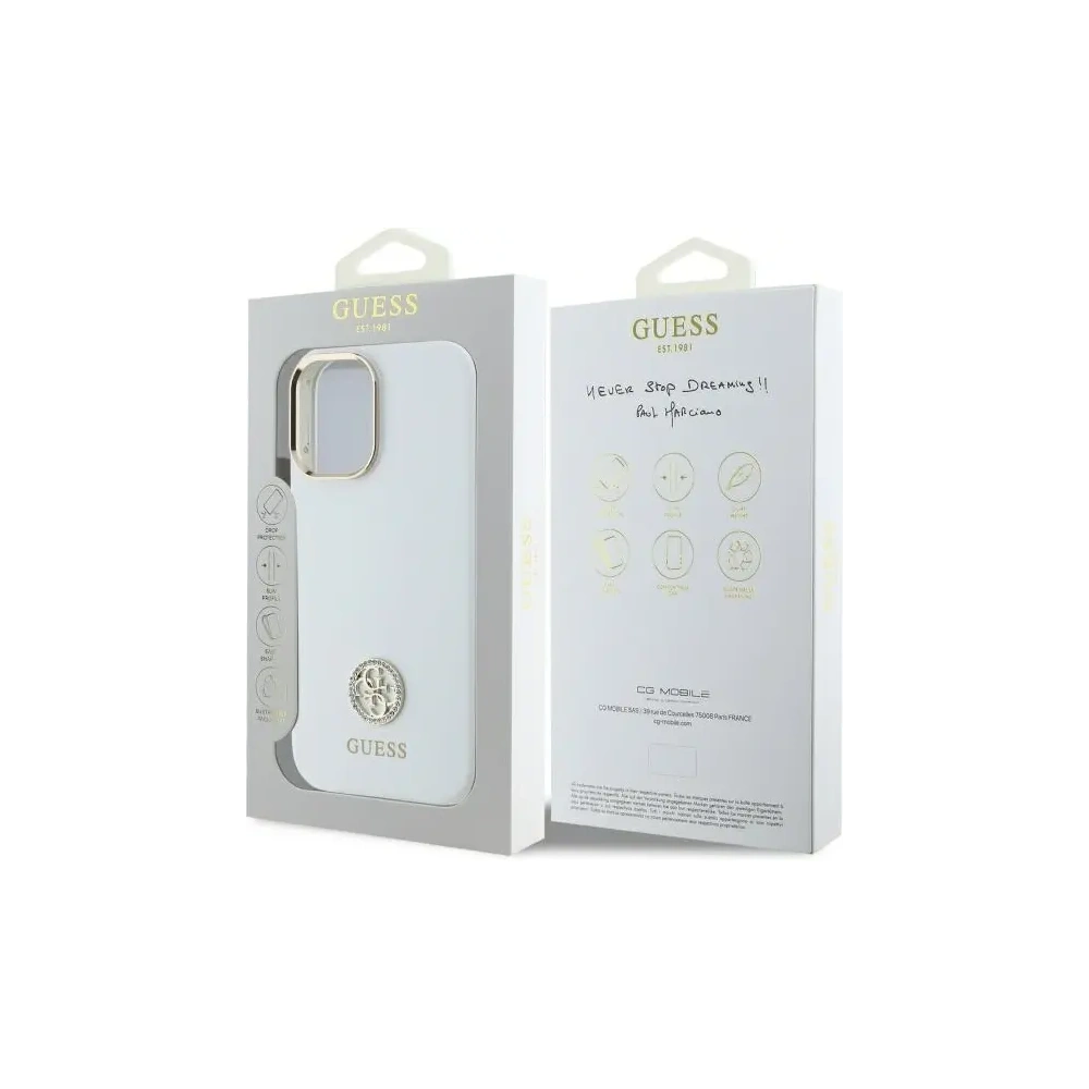 Hurtownia GSM - Guess GUHCP16SM4DGPH Apple iPhone 16 keménytok Szilikon Logó Strassz 4G fehér - GUE4104 - {ean13} - Hurt