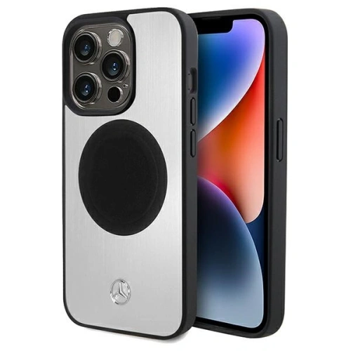 Etui Mercedes MEHMP15X23ACMS Apple iPhone 15 Pro Max hardcase Leather&Alu MagSafe srebrny/silver