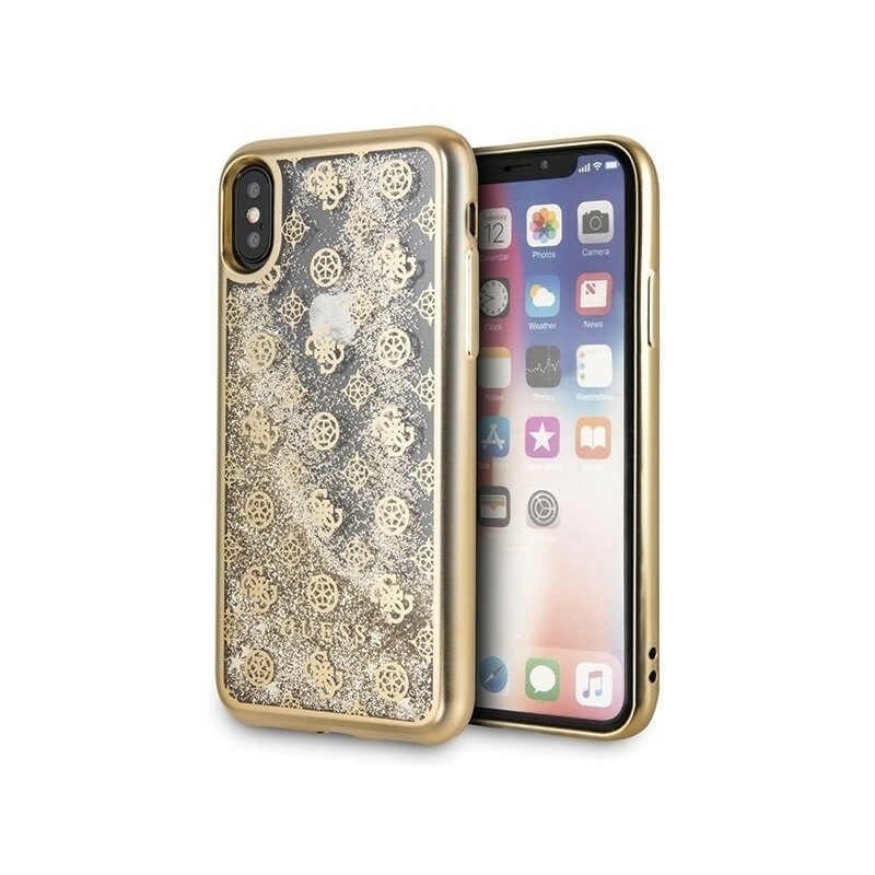 Guess GUHCPXPEOLGGO iPhone X/Xs gold hard case 4G Peony Liquid Glitter