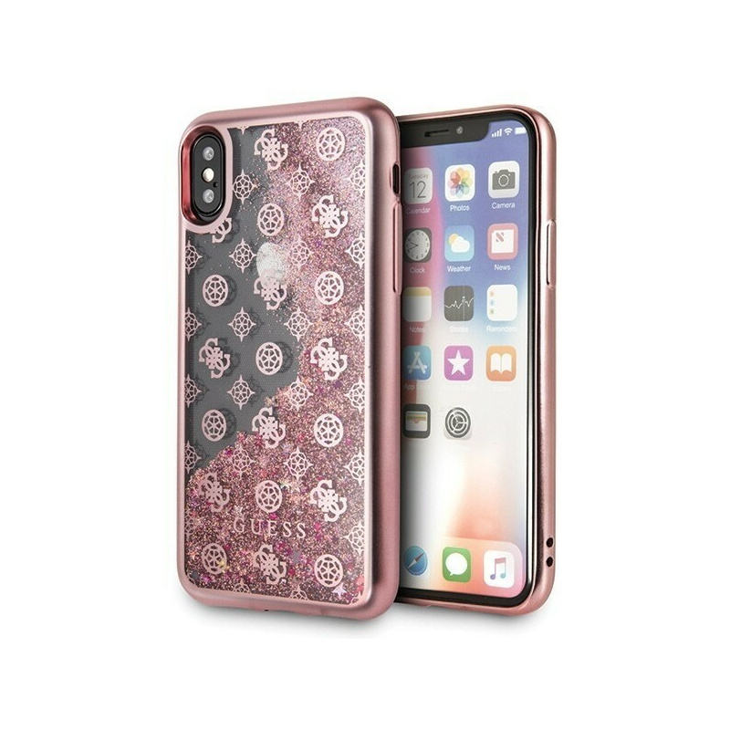 Guess GUHCPXPEOLGPI iPhone X/Xs pink hard case 4G Peony Liquid Glitter