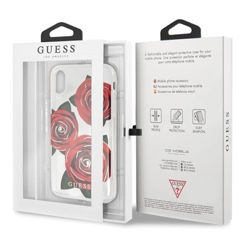 Etui Guess GUHCPXROSTR Apple iPhone X transparent hard case Flower Desire red rose