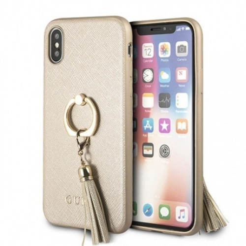Hurtownia Guess - 3700740420775 - GUE337BEI - Etui Guess GUHCPXRSSABE Apple iPhone X/XS beige/beżowy hard case Saffiano with ring stand - B2B homescreen