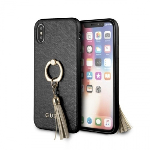 Hurtownia Guess - 3700740420874 - GUE338BLK - Etui Guess GUHCPXRSSABK Apple iPhone X/XS black/czarny hard case Saffiano with ring stand - B2B homescreen