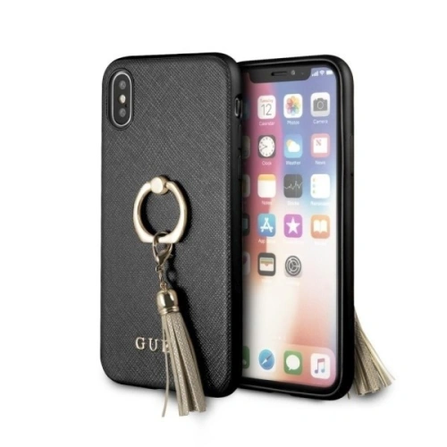 Etui Guess GUHCPXRSSABK Apple iPhone X/XS black/czarny hard case Saffiano with ring stand