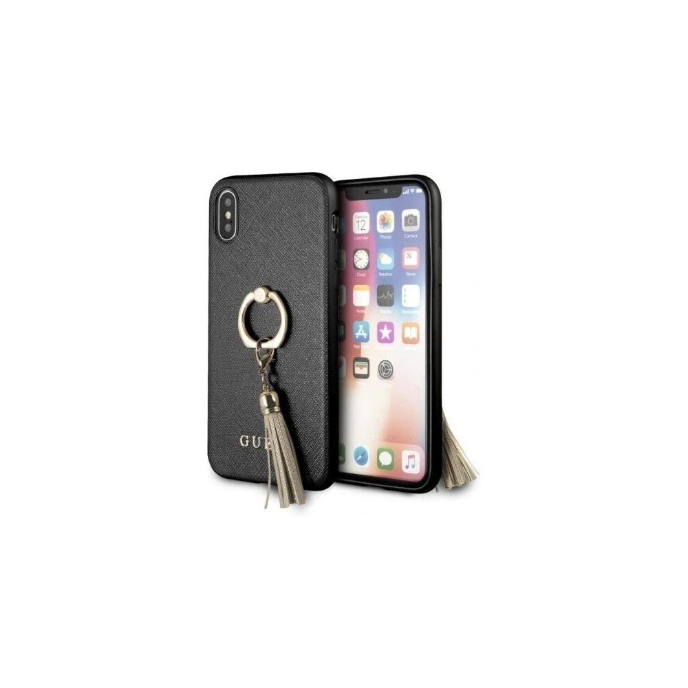 Wholesale Guess GUHCPXRSSABK iPhone X/Xs black hard case Saffiano with ring stand - GUE338BLK - {ean13} - Hurt