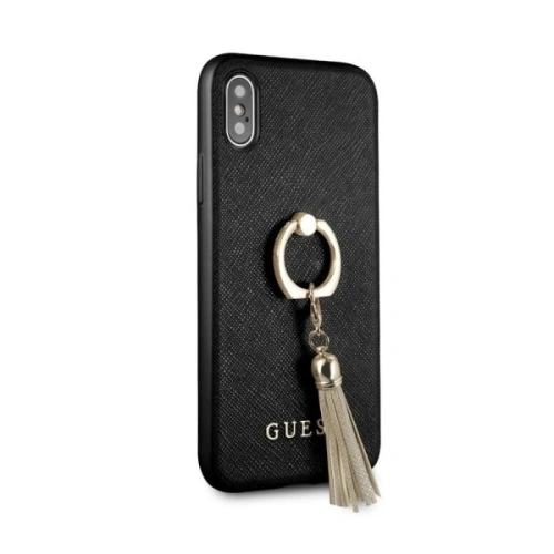 Etui Guess GUHCPXRSSABK Apple iPhone X/XS black/czarny hard case Saffiano with ring stand