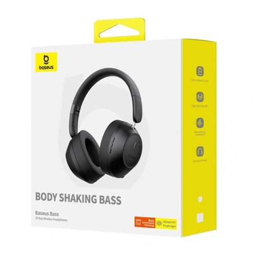 Bezprzewodowe słuchawki nauszne Baseus Bass 30 Max ENC Bluetooth 5.3 (czarny)