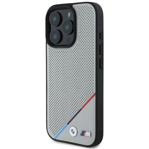 Etui BMW BMHMP16L23PUPDG Apple iPhone 16 Pro hardcase M Perforated Tricolor Line MagSafe szary/grey