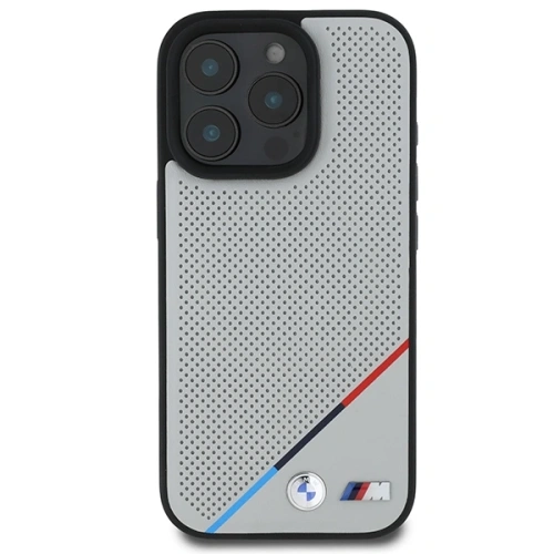 Etui BMW BMHMP16L23PUPDG Apple iPhone 16 Pro hardcase M Perforated Tricolor Line MagSafe szary/grey