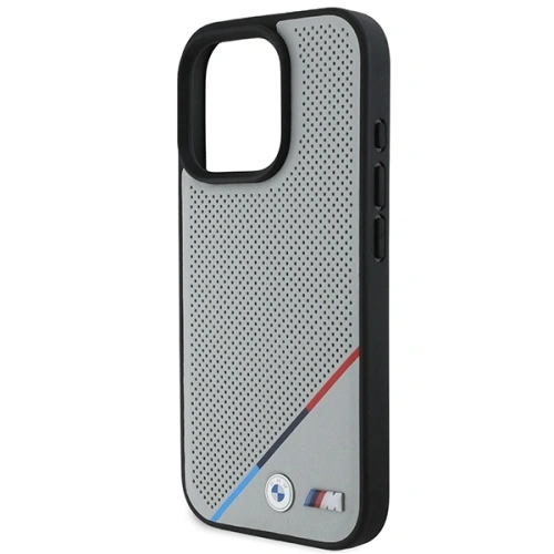 Etui BMW BMHMP16L23PUPDG Apple iPhone 16 Pro hardcase M Perforated Tricolor Line MagSafe szary/grey