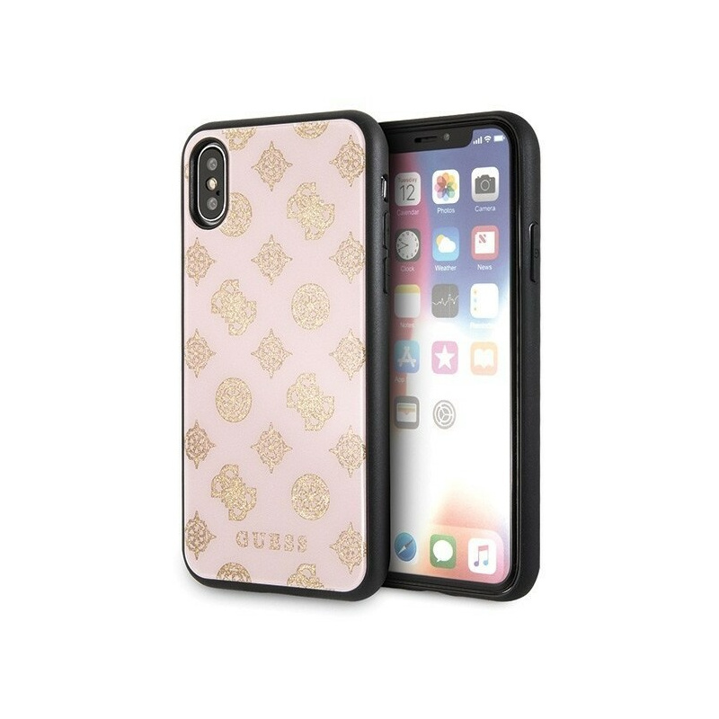 Guess GUHCPXTGGPLP iPhone X/Xs light pink hard case Peony G Double Layer Glitter