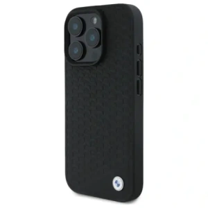 BMW BMHMP16L23RDDK Apple iPhone 16 Pro carcasă rigidă din piele semnată cu diamant și logo metalic MagSafe negru