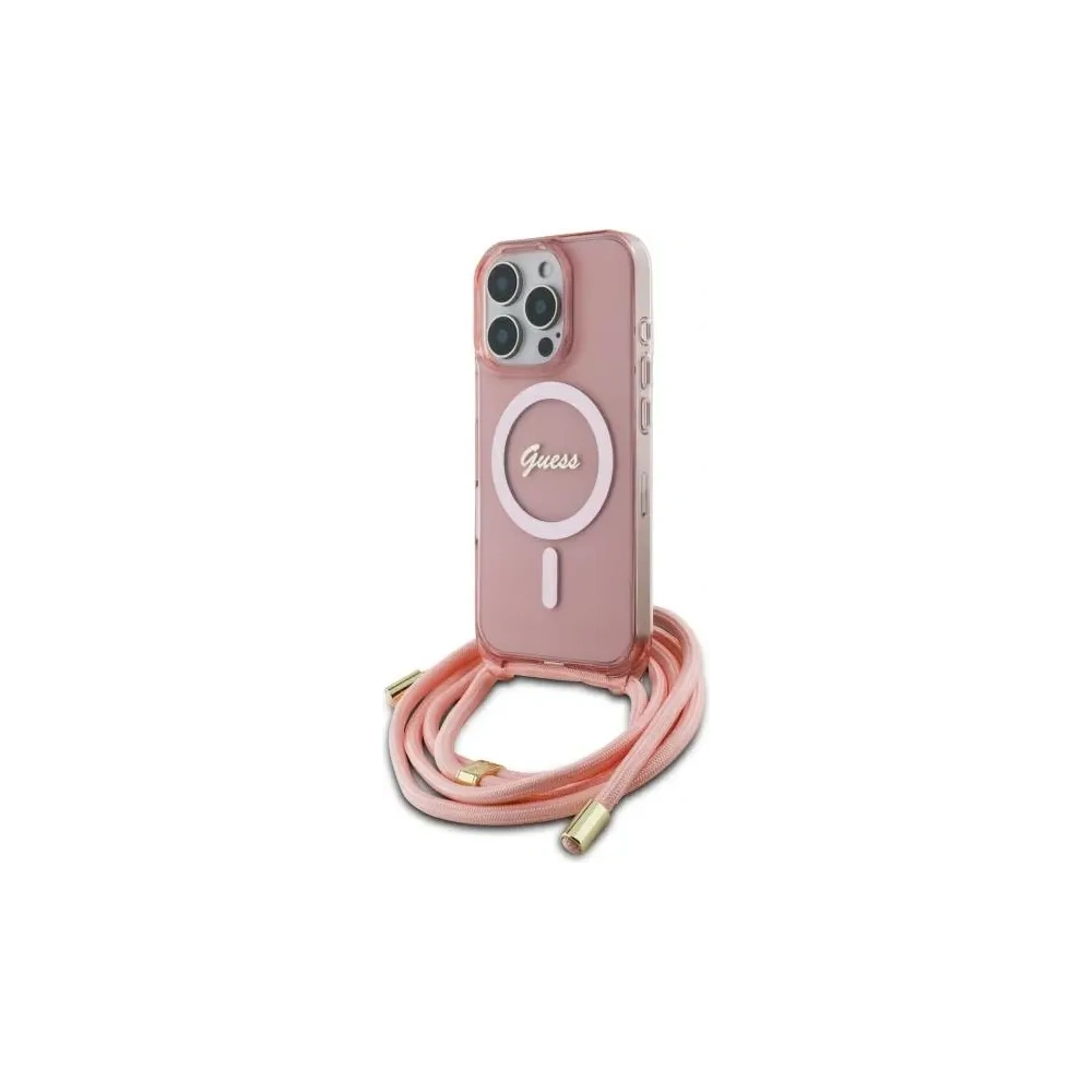 Hurtownia GSM - Etui Guess GUHMP16LHCTSGNSP Apple iPhone 16 Pro hardcase Crossbody Cord Script MagSafe różowy/pink - GUE4117 - {ean13} - Hurt