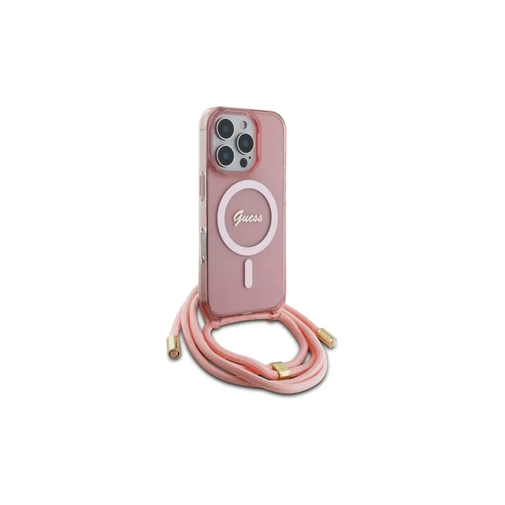 Hurtownia GSM - Etui Guess GUHMP16LHCTSGNSP Apple iPhone 16 Pro hardcase Crossbody Cord Script MagSafe różowy/pink - GUE4117 - {ean13} - Hurt