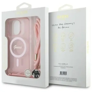 Etui Guess GUHMP16LHCTSGNSP Apple iPhone 16 Pro hardcase Crossbody Cord Script MagSafe różowy/pink