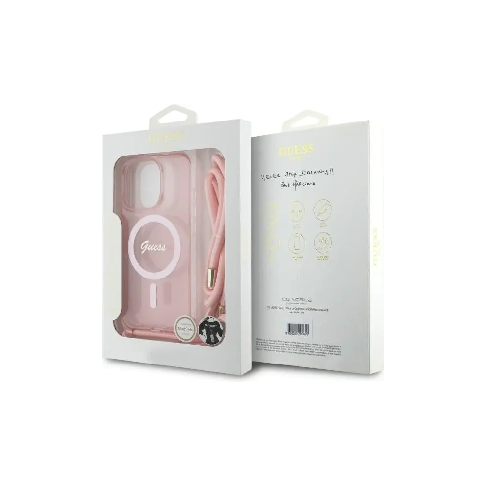 Hurtownia GSM - Etui Guess GUHMP16LHCTSGNSP Apple iPhone 16 Pro hardcase Crossbody Cord Script MagSafe różowy/pink - GUE4117 - {ean13} - Hurt