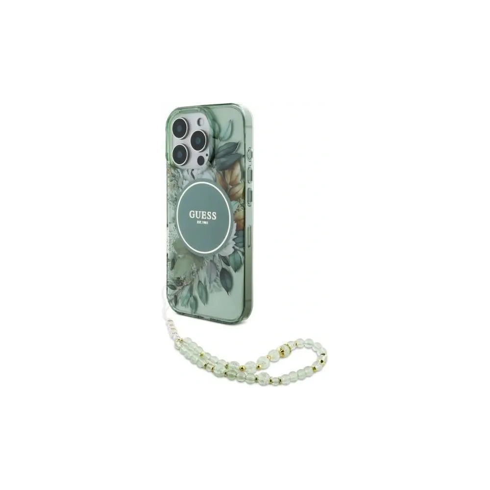 Hurtownia GSM - Guess GUHMP16LHFWBRCESN Apple iPhone 16 Pro kemény tok IML Virágok gyöngy pánttal MagSafe zöld - GUE4118 - {ean13} - Hurt