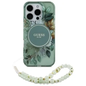 Etui Guess GUHMP16LHFWBRCESN Apple iPhone 16 Pro hardcase IML Flowers With Pearl Strap MagSafe zielony/green