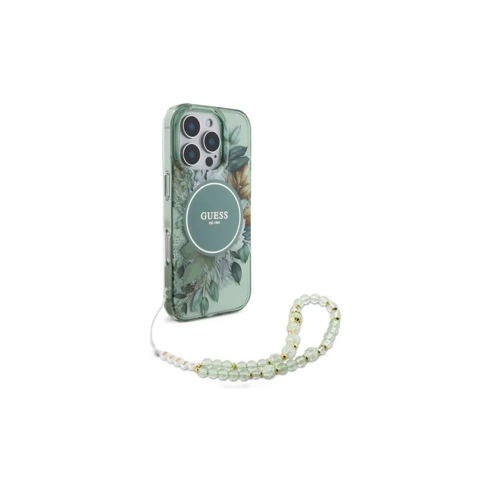 Hurtownia GSM - Guess GUHMP16LHFWBRCESN Apple iPhone 16 Pro kemény tok IML Virágok gyöngy pánttal MagSafe zöld - GUE4118 - {ean13} - Hurt