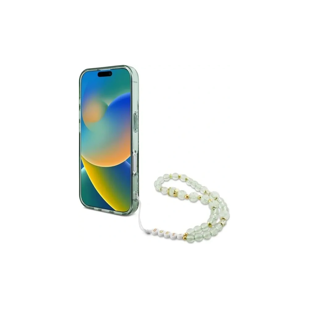 Wholesale Guess GUHMP16LHFWBRCESN Apple iPhone 16 Pro hardcase IML Flowers With Pearl Strap MagSafe green - GUE4118 - {ean13} - Hurt