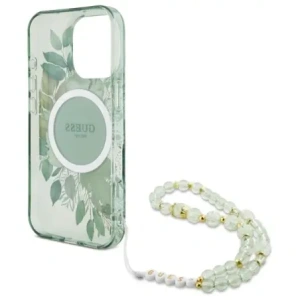 Etui Guess GUHMP16LHFWBRCESN Apple iPhone 16 Pro hardcase IML Flowers With Pearl Strap MagSafe zielony/green