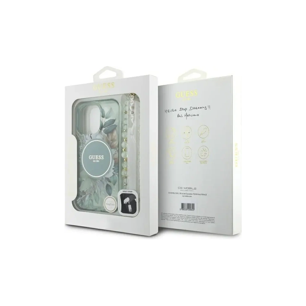 Hurtownia GSM - Guess GUHMP16LHFWBRCESN Apple iPhone 16 Pro kemény tok IML Virágok gyöngy pánttal MagSafe zöld - GUE4118 - {ean13} - Hurt