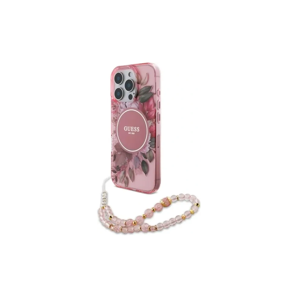 Hurtownia GSM - Etui Guess GUHMP16LHFWBRCESP Apple iPhone 16 Pro hardcase IML Flowers With Pearl Strap MagSafe różowy/pink - GUE4119 - {ean13} - Hurt