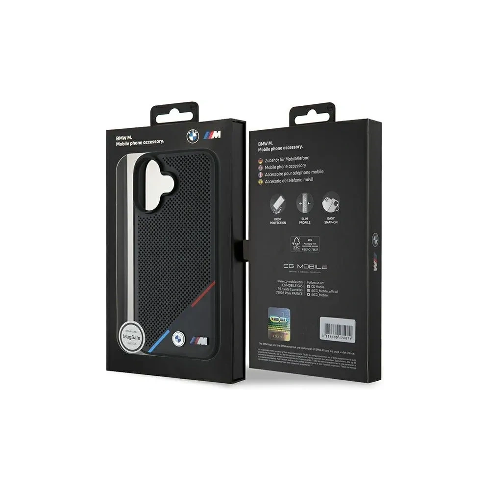 Hurtownia GSM - Etui BMW BMHMP16S23PUPDK Apple iPhone 16 hardcase M Perforated Tricolor Line MagSafe černý/black - BMW705 - {ean13} - Hurt