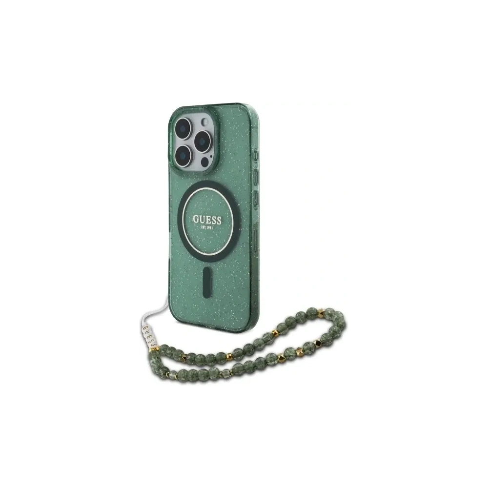 Hurtownia GSM - Etui Guess GUHMP16LHGCRELSA Apple iPhone 16 Pro hardcase IML Glitter s perlovým popruhem MagSafe zelený/green - GUE4121 - {ean13} - Hurt