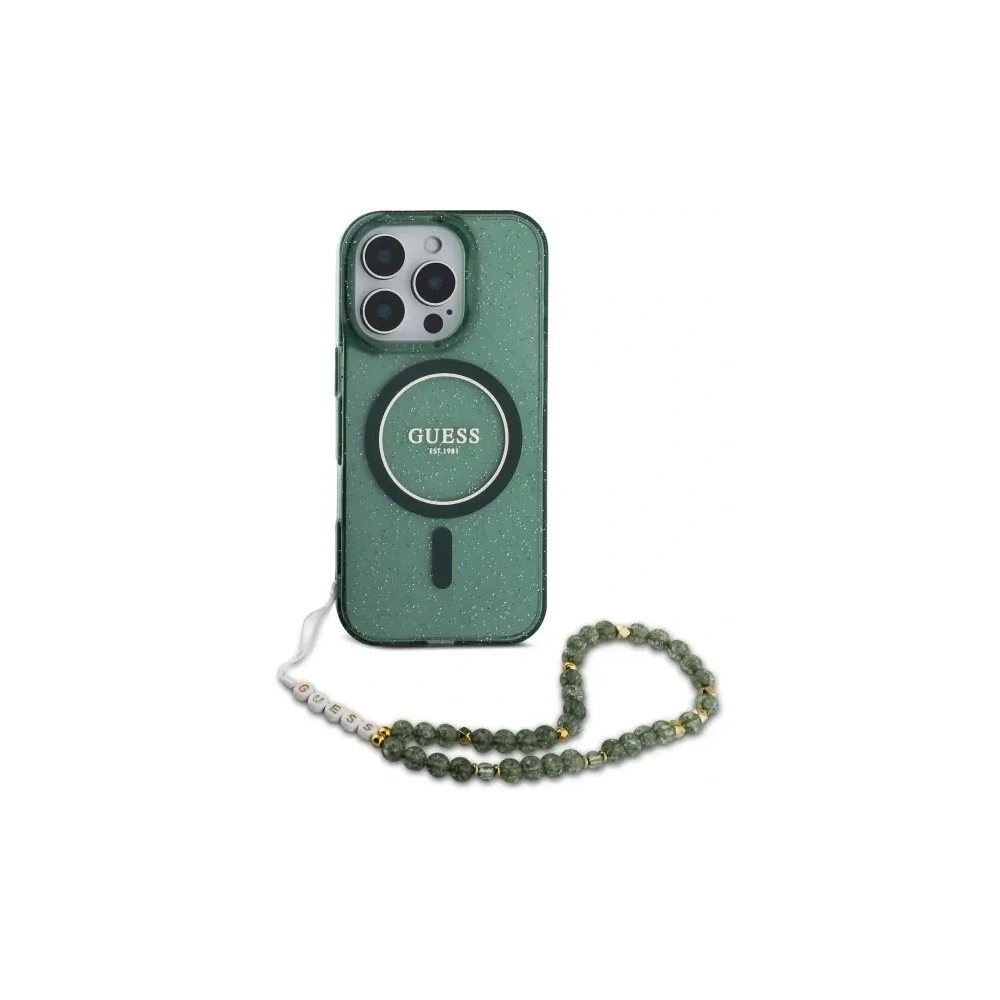 Hurtownia GSM - Etui Guess GUHMP16LHGCRELSA Apple iPhone 16 Pro hardcase IML Glitter s perlovým popruhem MagSafe zelený/green - GUE4121 - {ean13} - Hurt