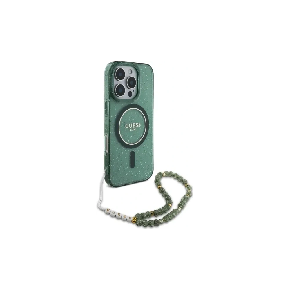 Hurtownia GSM - Etui Guess GUHMP16LHGCRELSA Apple iPhone 16 Pro hardcase IML Glitter s perlovým popruhem MagSafe zelený/green - GUE4121 - {ean13} - Hurt