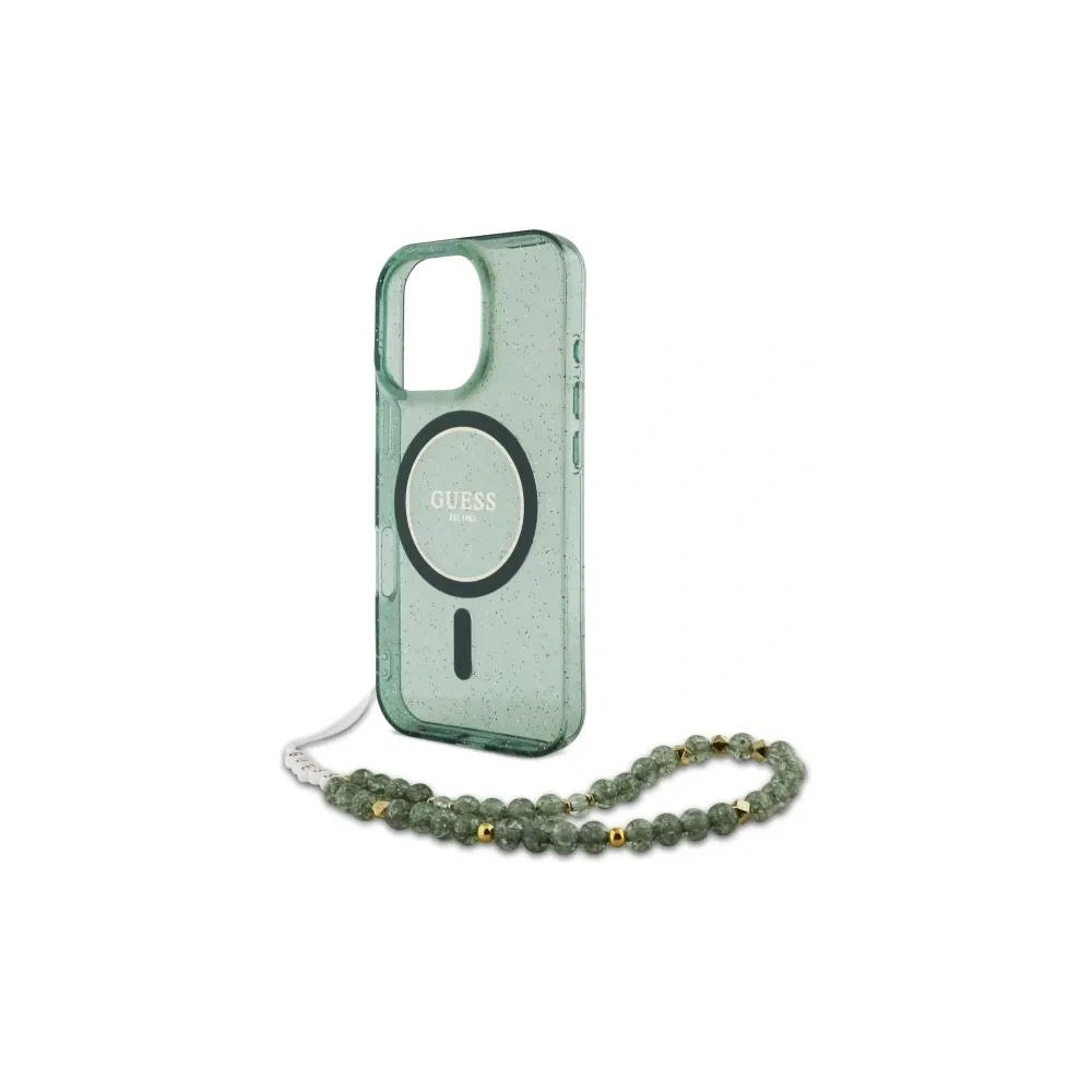Hurtownia GSM - Etui Guess GUHMP16LHGCRELSA Apple iPhone 16 Pro hardcase IML Glitter s perlovým popruhem MagSafe zelený/green - GUE4121 - {ean13} - Hurt