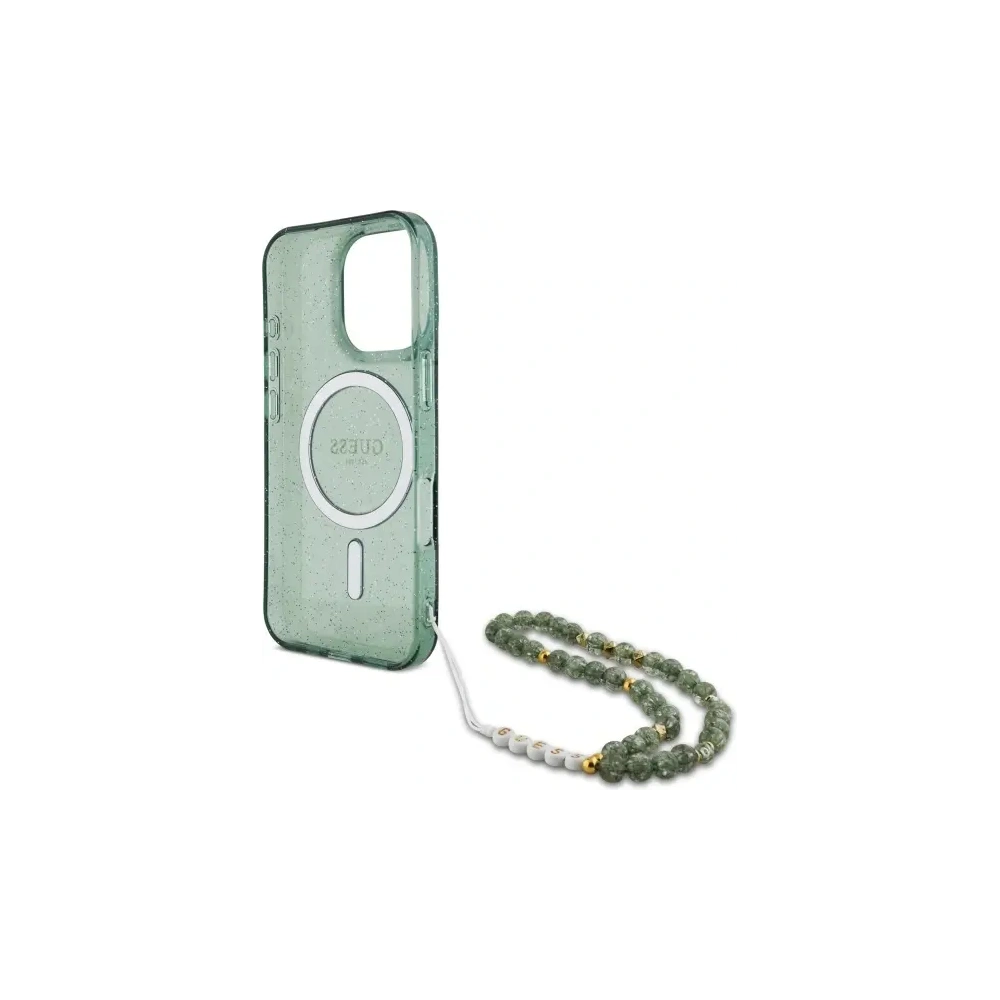 Hurtownia GSM - Etui Guess GUHMP16LHGCRELSA Apple iPhone 16 Pro hardcase IML Glitter s perlovým popruhem MagSafe zelený/green - GUE4121 - {ean13} - Hurt