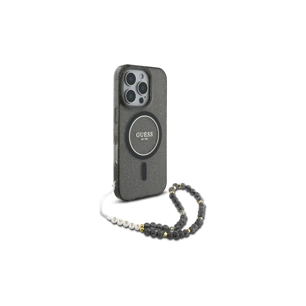 Hurtownia GSM - Guess GUHMP16LHGCRELSK Apple iPhone 16 Pro kemény tok IML csillogó gyöngy pánttal MagSafe fekete - GUE4122 - {ean13} - Hurt