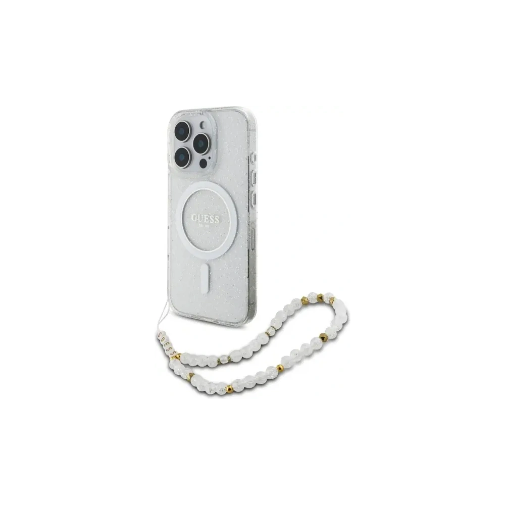 Hurtownia GSM - Guess GUHMP16LHGCRELST Apple iPhone 16 Pro husă tare IML Glitter cu curea din perlă MagSafe transparentă - GUE4123 - {ean13} - Hurt