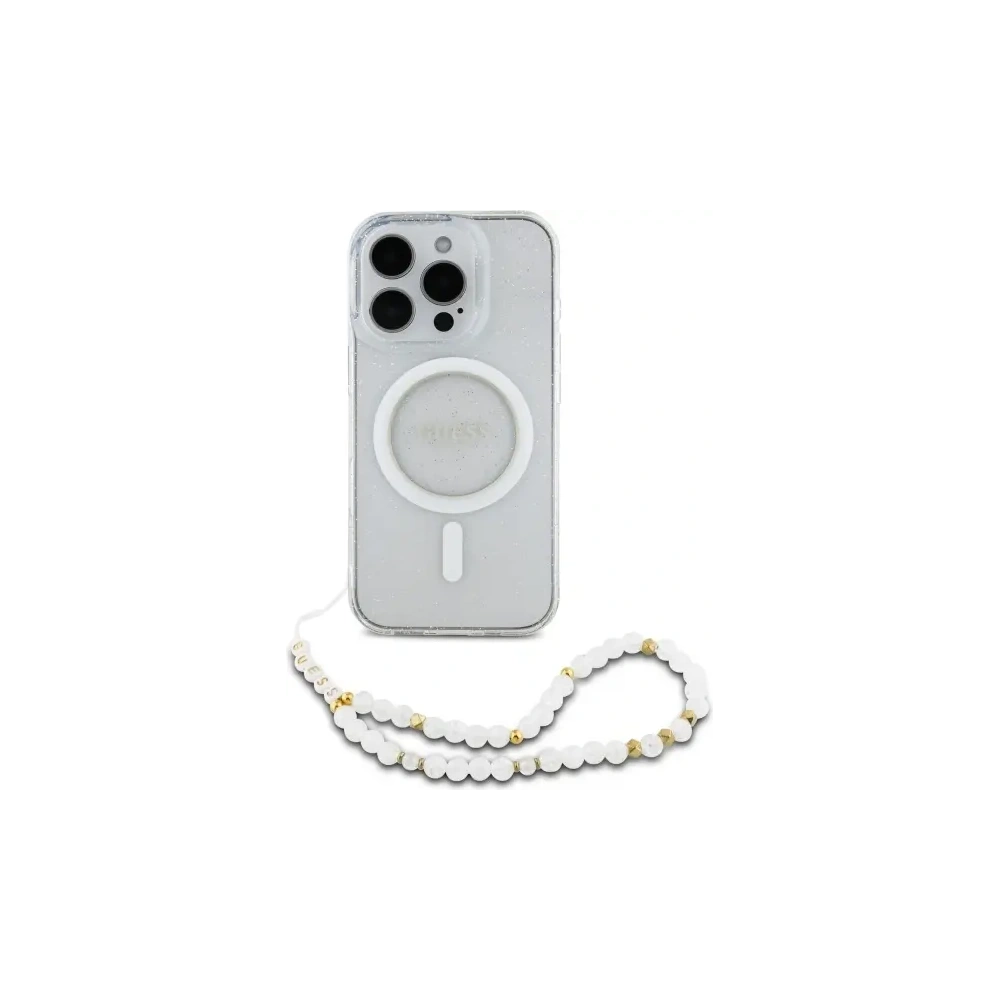 Wholesale Guess GUHMP16LHGCRELST Apple iPhone 16 Pro hardcase IML Glitter With Pearl Strap MagSafe transparent - GUE4123 - {ean13} - Hurt