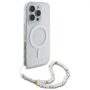Etui Guess GUHMP16LHGCRELST Apple iPhone 16 Pro hardcase IML Glitter With Pearl Strap MagSafe przeźroczysty/transparent