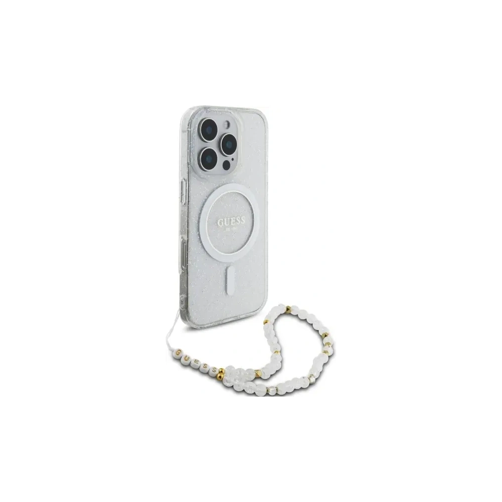 Wholesale Guess GUHMP16LHGCRELST Apple iPhone 16 Pro hardcase IML Glitter With Pearl Strap MagSafe transparent - GUE4123 - {ean13} - Hurt