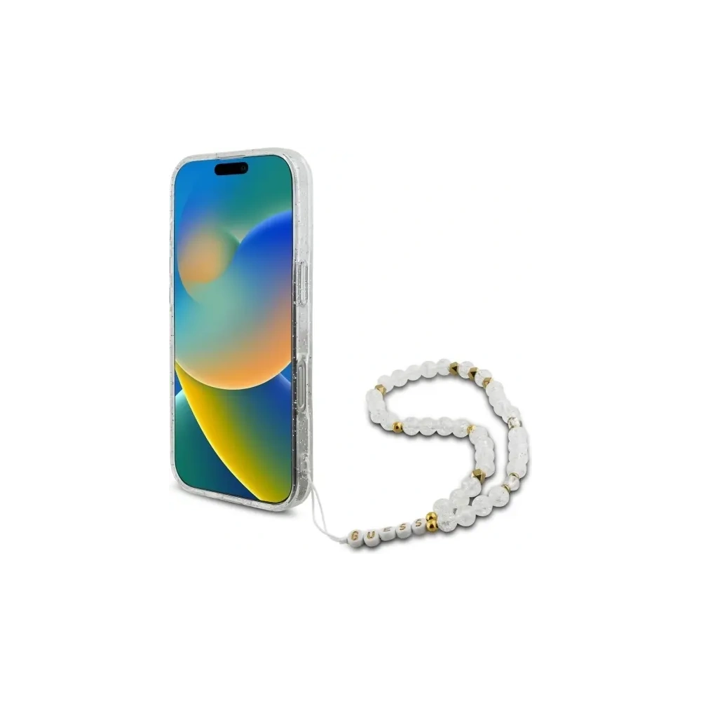 Hurtownia GSM - Etui Guess GUHMP16LHGCRELST Apple iPhone 16 Pro hardcase IML Glitter s perlovým popruhem MagSafe průhledný/transparentní - GUE4123 - {ean13} - Hurt