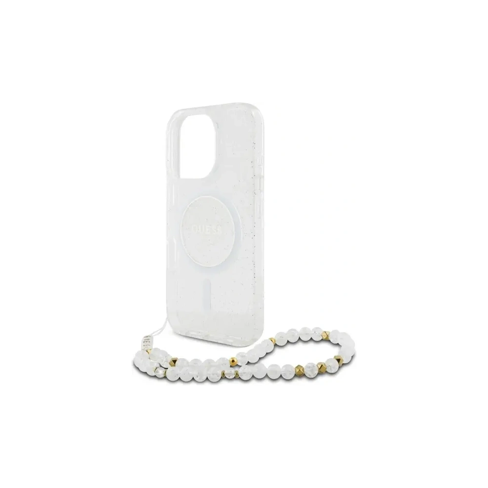 Wholesale Guess GUHMP16LHGCRELST Apple iPhone 16 Pro hardcase IML Glitter With Pearl Strap MagSafe transparent - GUE4123 - {ean13} - Hurt