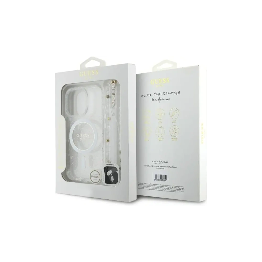 Hurtownia GSM - Guess GUHMP16LHGCRELST Apple iPhone 16 Pro husă tare IML Glitter cu curea din perlă MagSafe transparentă - GUE4123 - {ean13} - Hurt
