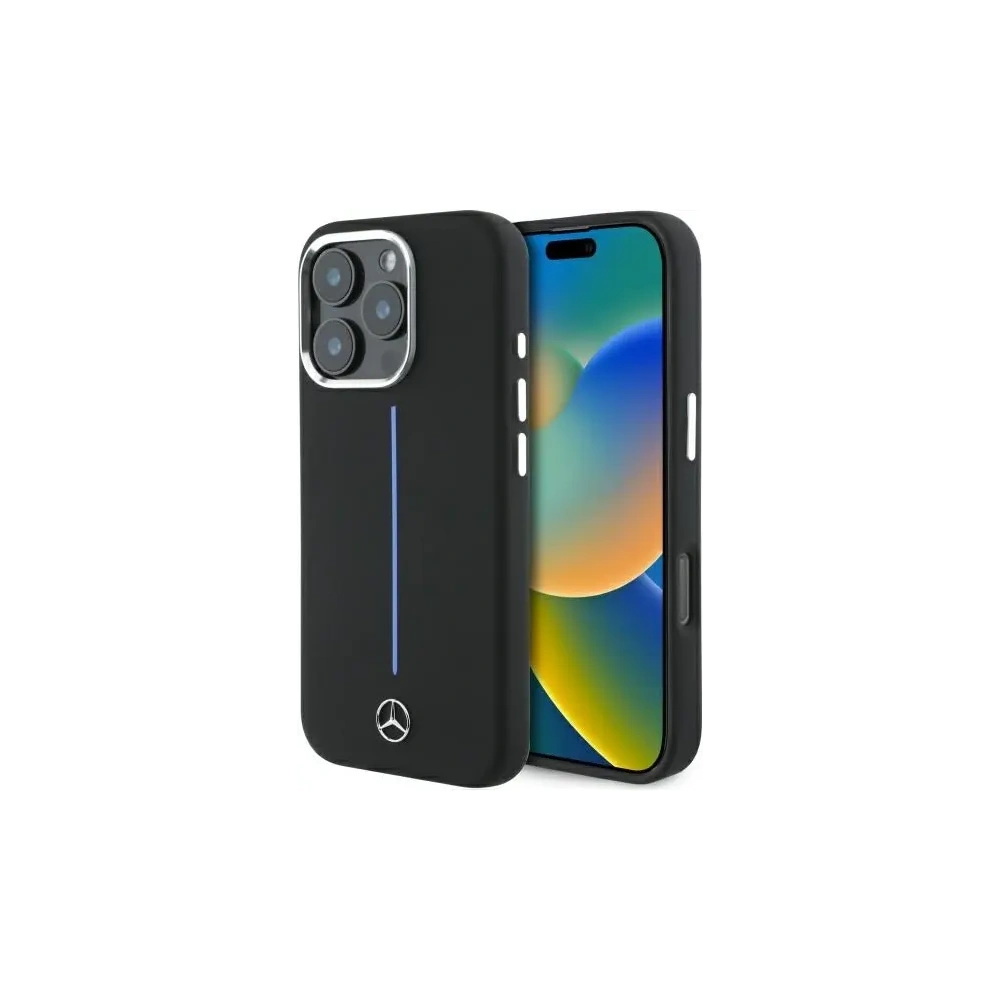 Hurtownia GSM - Etui Mercedes MEHMP16L23SUMBK Apple iPhone 16 Pro hardcase Silicone Blue Stripe MagSafe czarny/black - MRS251 - {ean13} - Hurt