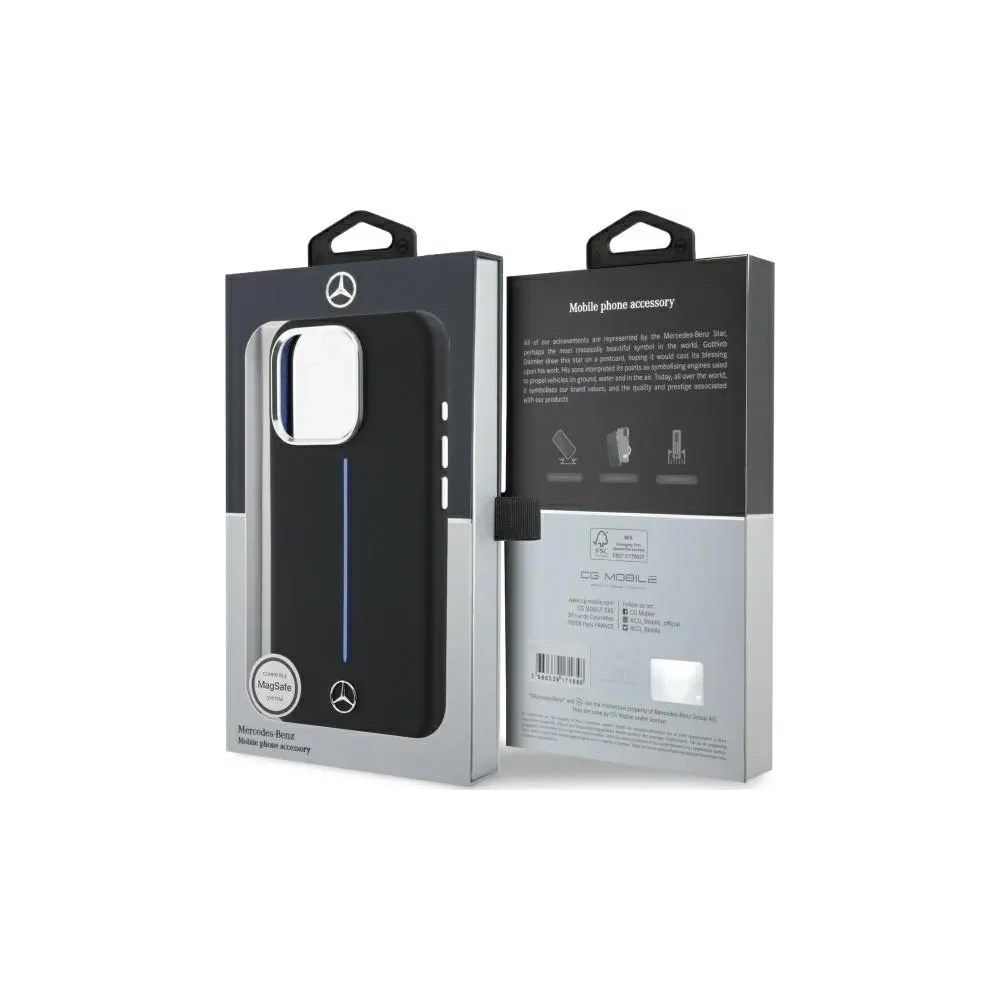 Hurtownia GSM - Etui Mercedes MEHMP16L23SUMBK Apple iPhone 16 Pro hardcase Silicone Blue Stripe MagSafe czarny/black - MRS251 - {ean13} - Hurt